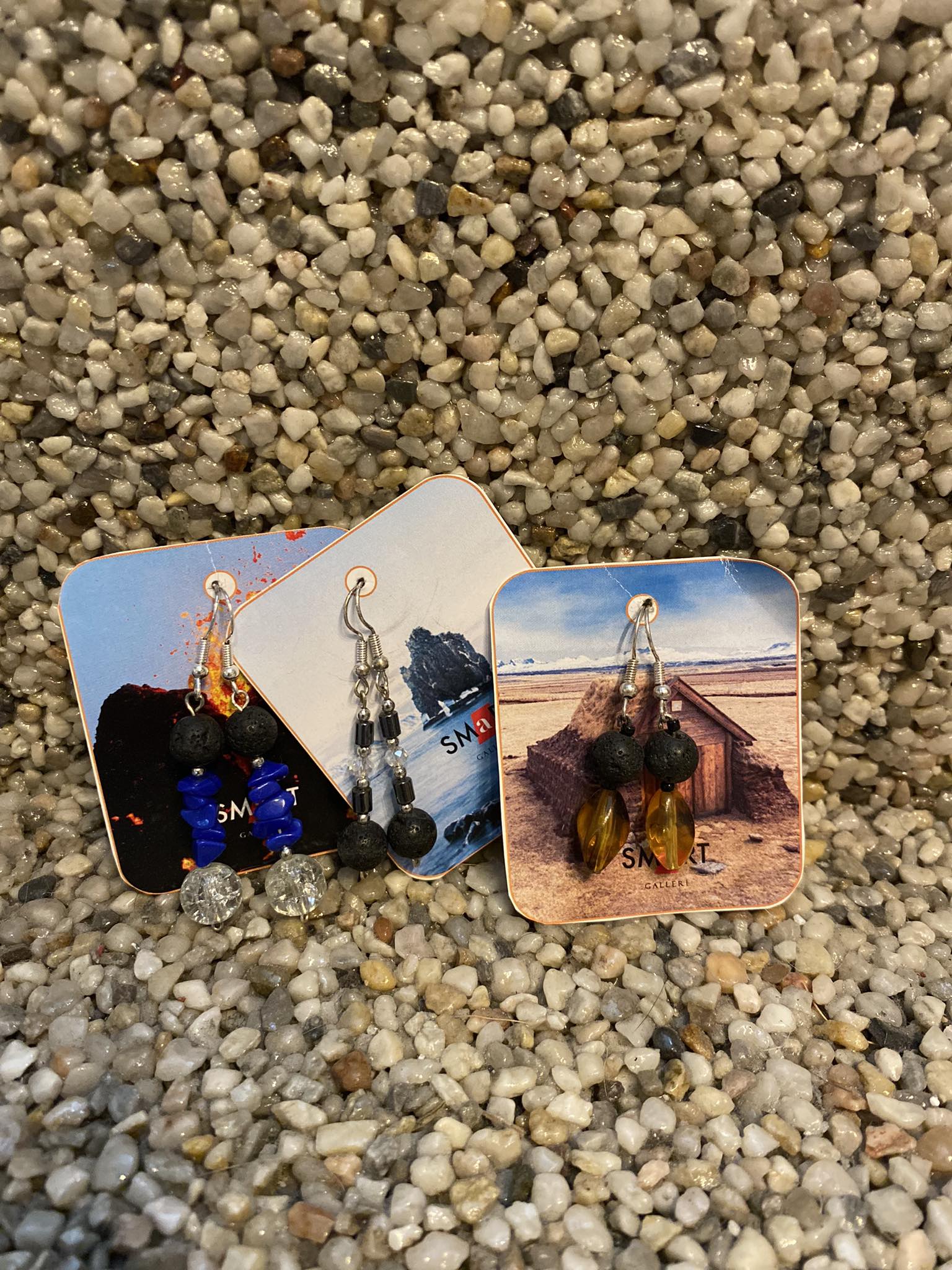 Earrings made of lava rock and differents minerals Earrings made of lava rock and differents minerals
